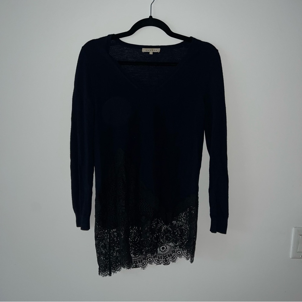 Sandro navy blue black lace asymmetrical sweater - gorgeous size M